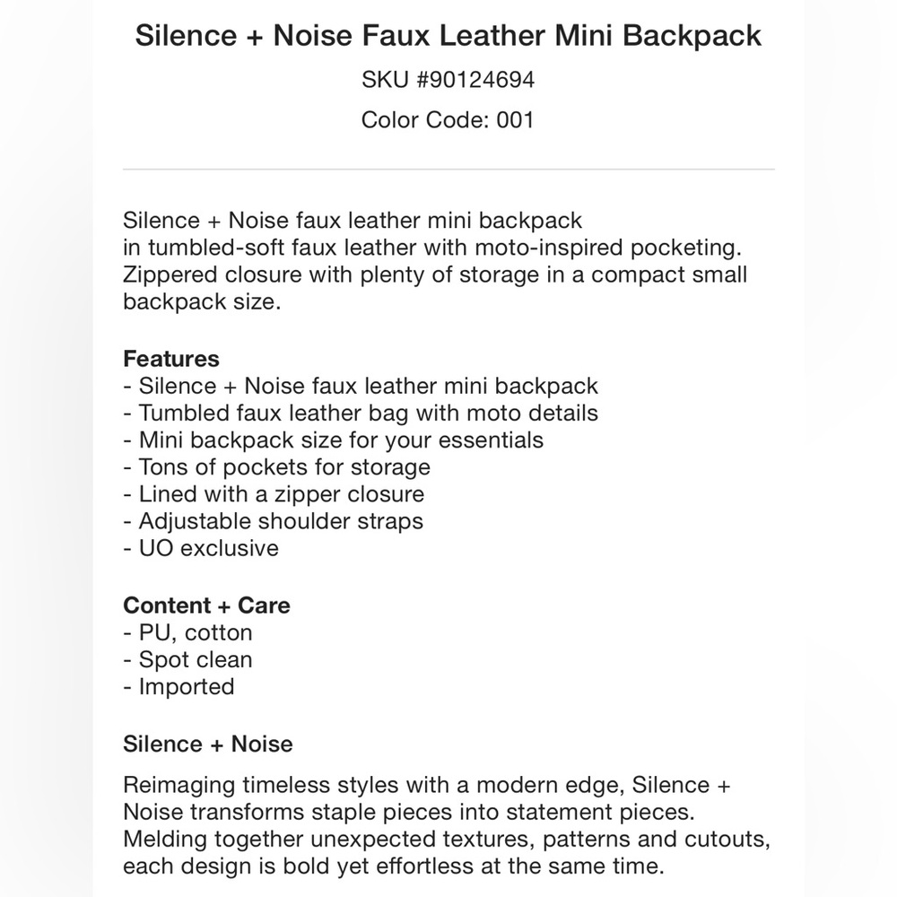 UO Silence and Noise Faux Leather Mini Backpack NWT - Picture 12 of 13